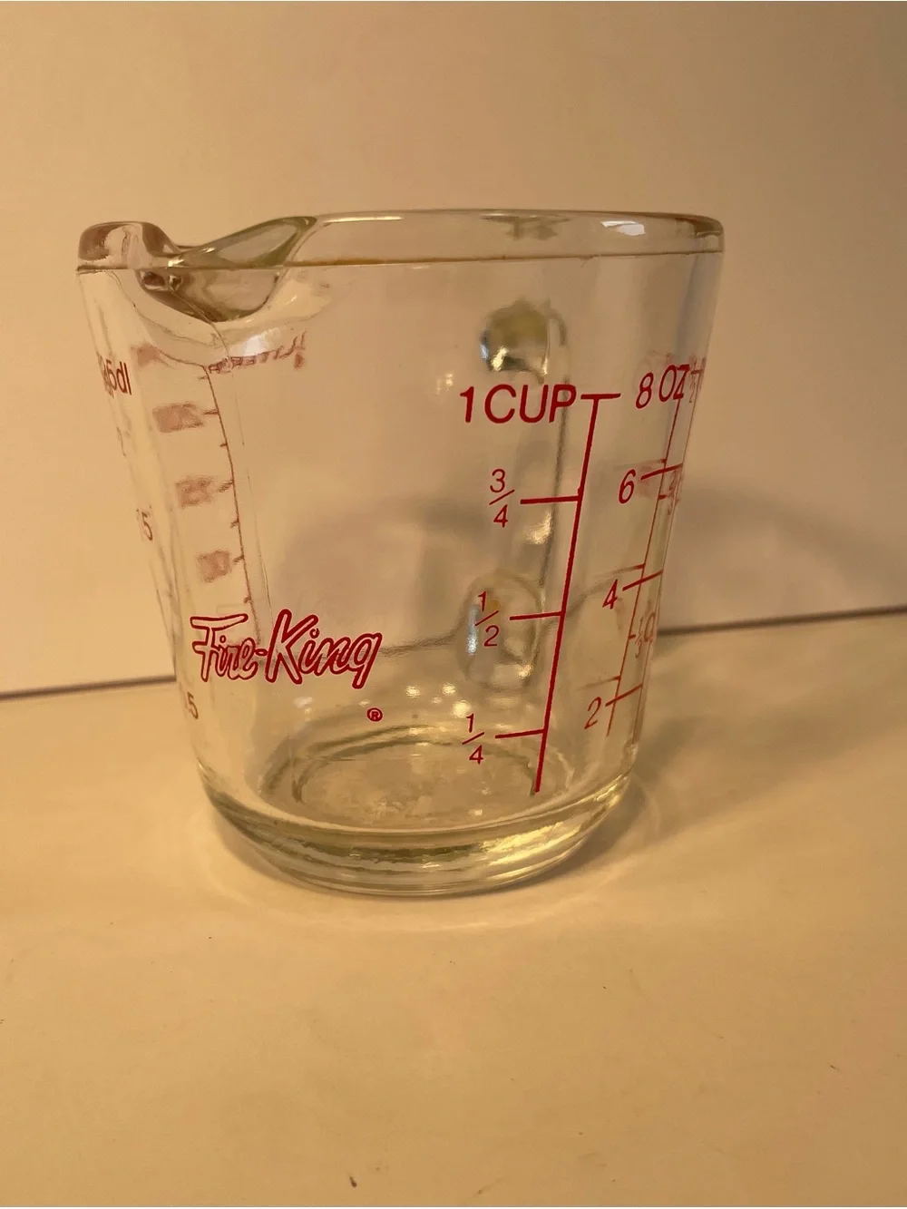 Vintage Fire-King 1 Cup Glass Measuring Cup Anchor Hocking Red Graphics USA